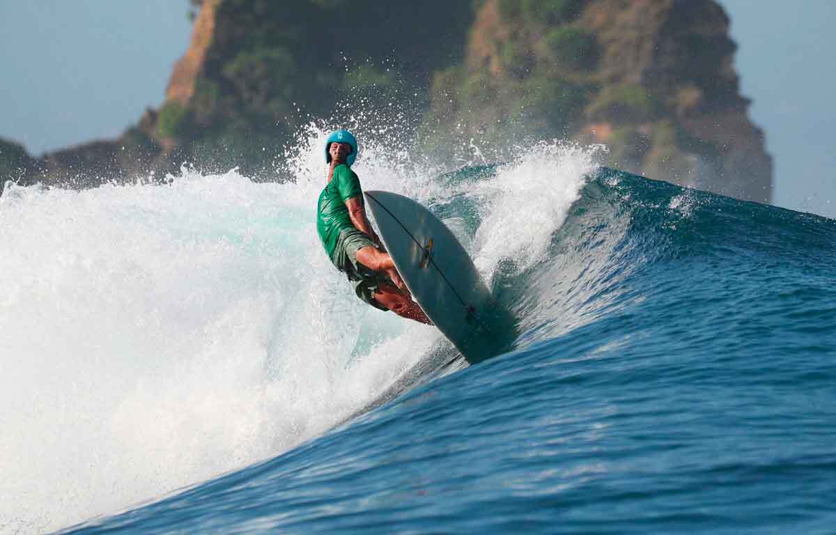 Terry Simms going backside in a surf helmet of his own creation.|||||||||||||