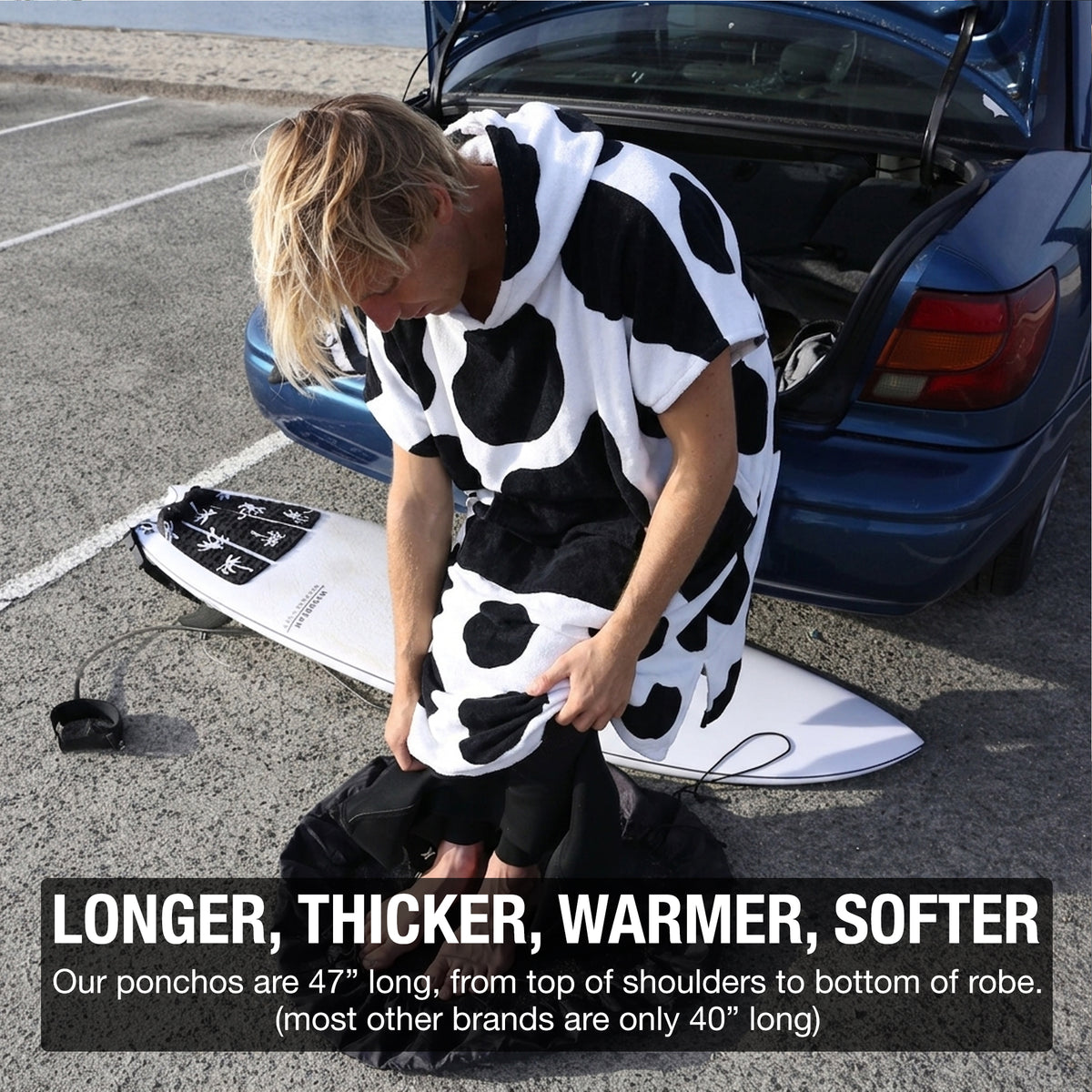 Longer poncho, thicker and softer fabric keeps you warmer 
